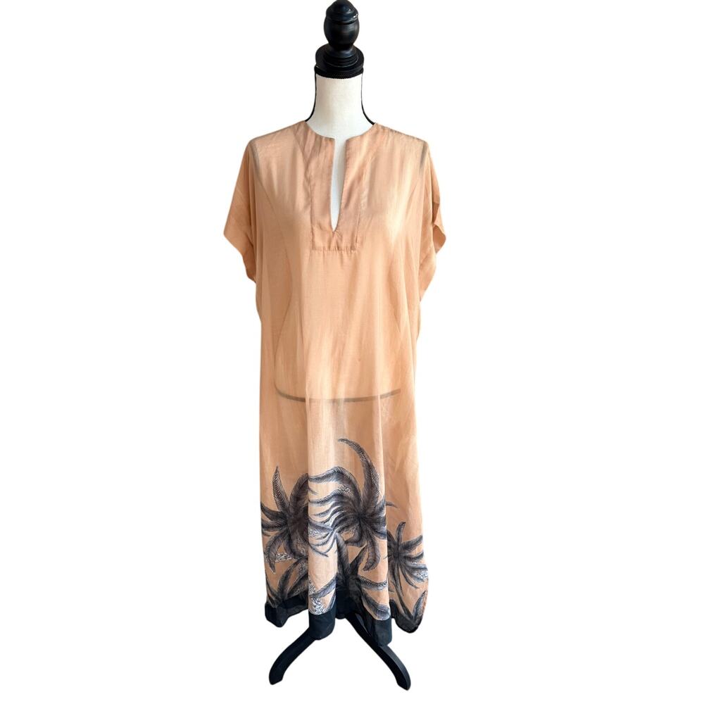 Haremlique à la Mer Mirage Long Kaftan Silk Cotton Palm Peach Print Size 2